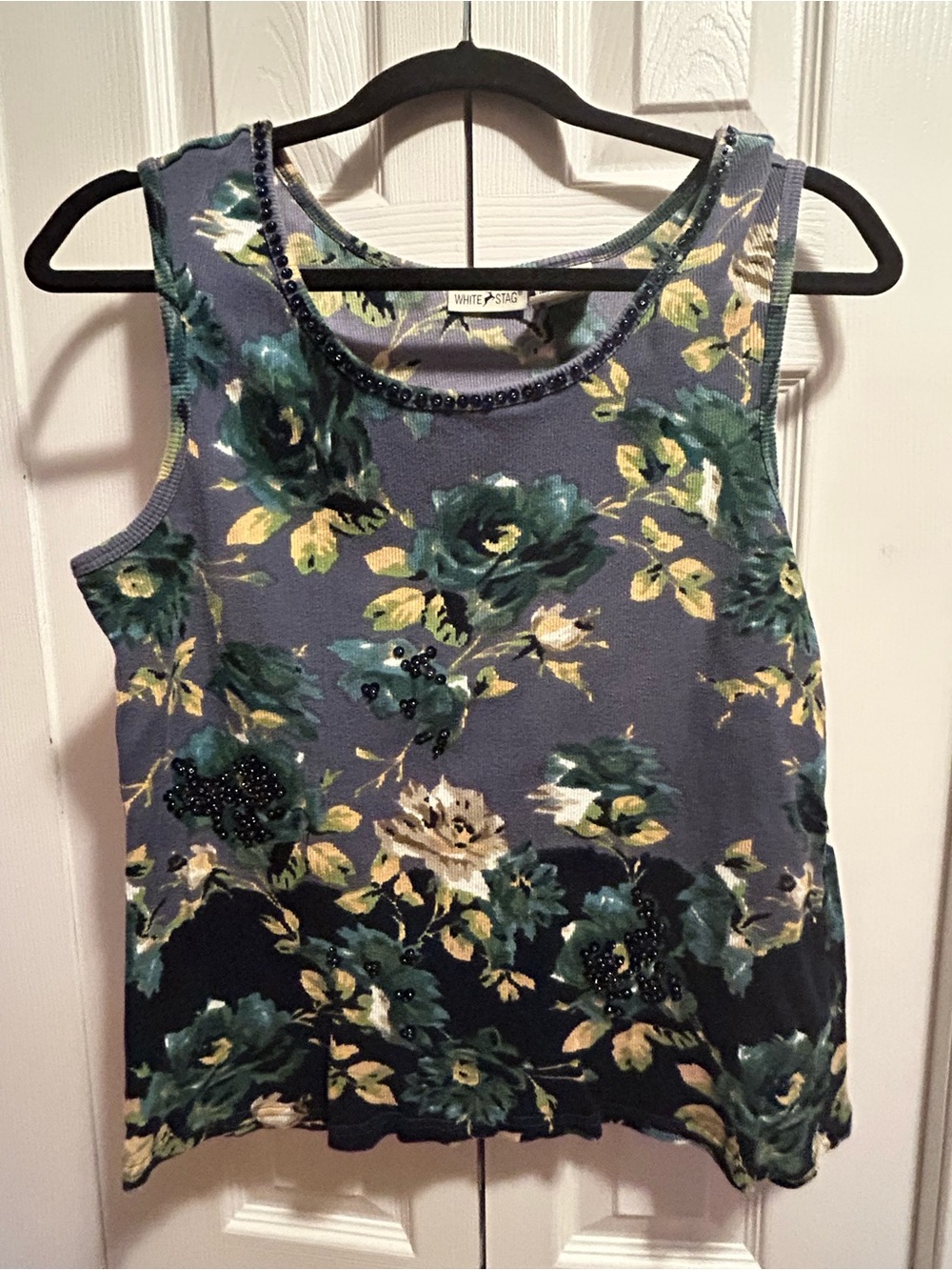 White Stag Blue Floral Beaded Tank Top